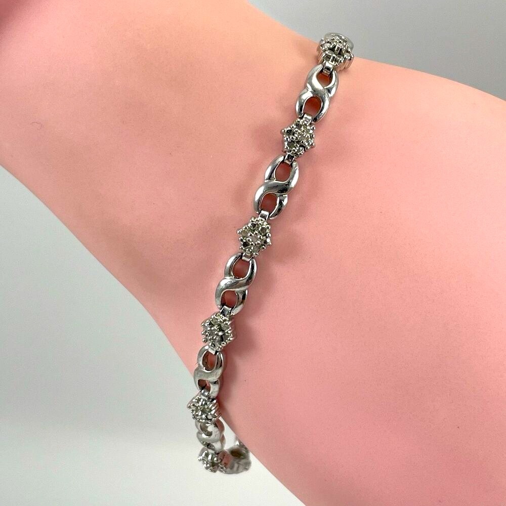 925 Sterling Silver Cubic Zirconia Flower Cluster Tennis Bracelet Timeless